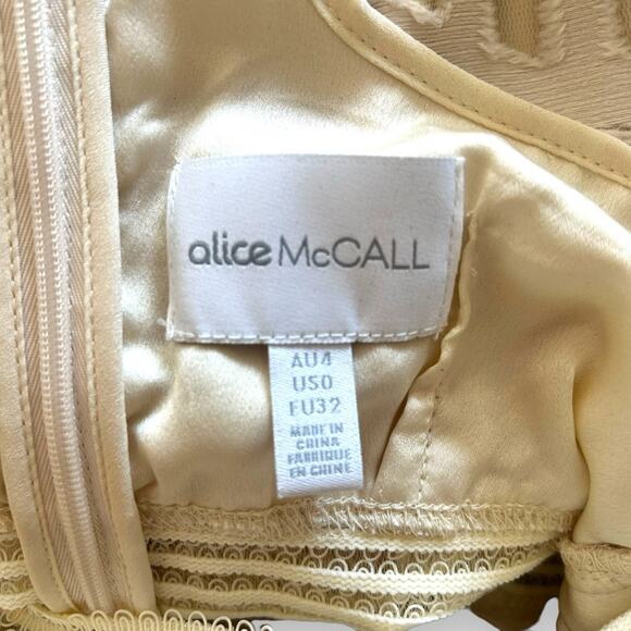 Alice McCall Lunar Eclipse Midi Dress Off Shoulder Mesh Devoré Oatmeal 0 Women’s - Picture 6 of 13